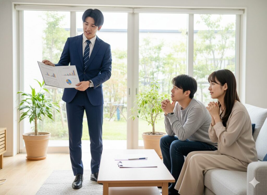 顧客の関心を引くプレゼンを行う日本人営業マン