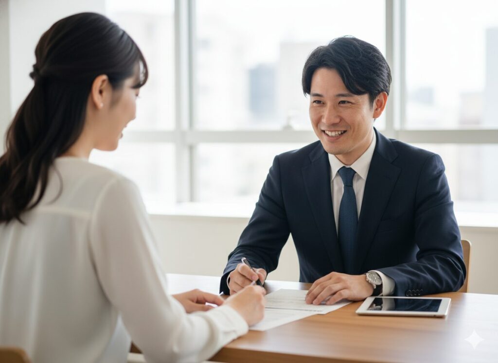 営業担当者が顧客と真剣に話している様子・理解でつながる商談イメージ