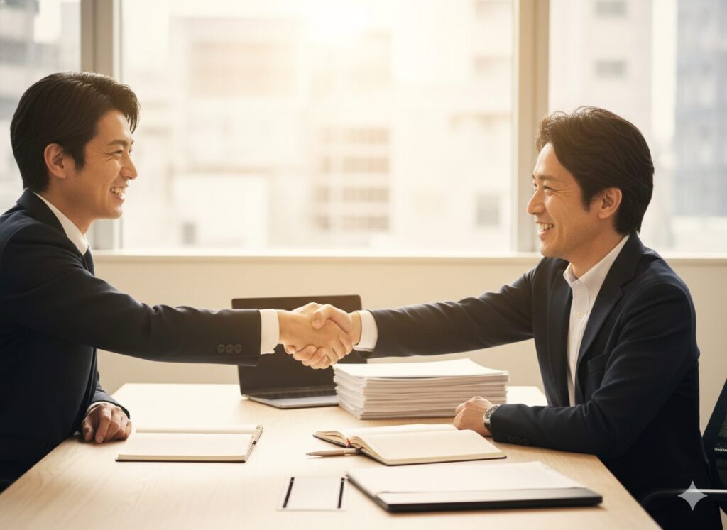 営業マンが顧客と握手しているビジネスシーン