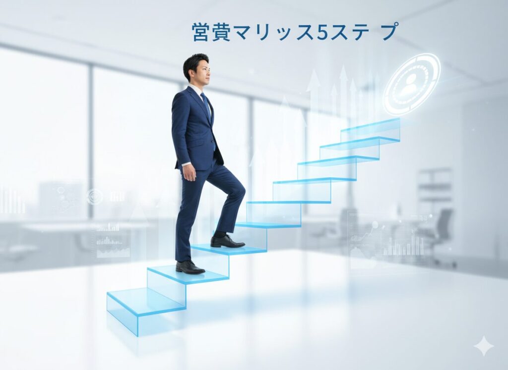 営業プロセスを段階的に進めるビジネスパーソンのイメージ