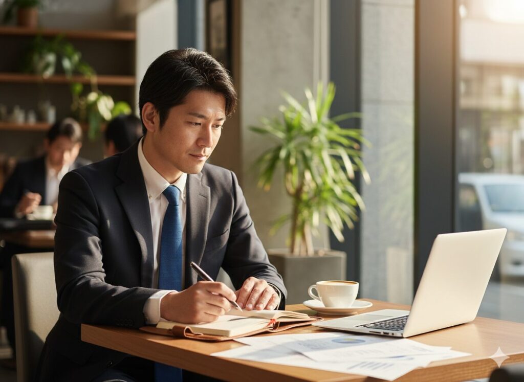 営業マンが商談内容を記録する様子