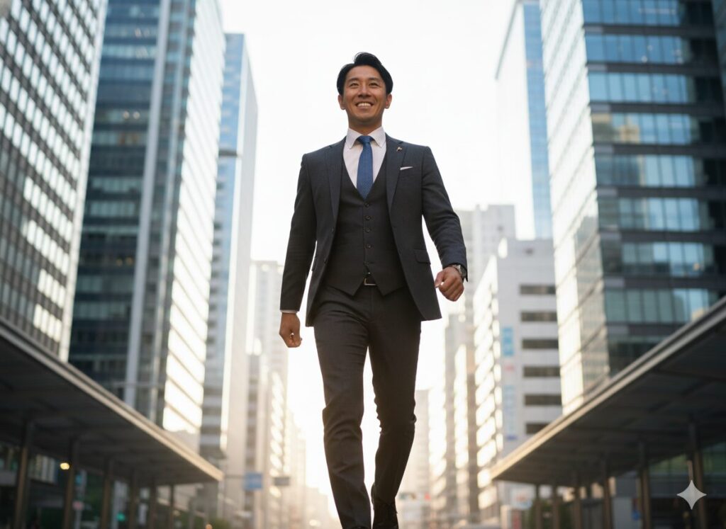 チャレンジャー営業への第一歩を踏み出すビジネスパーソンのイラスト