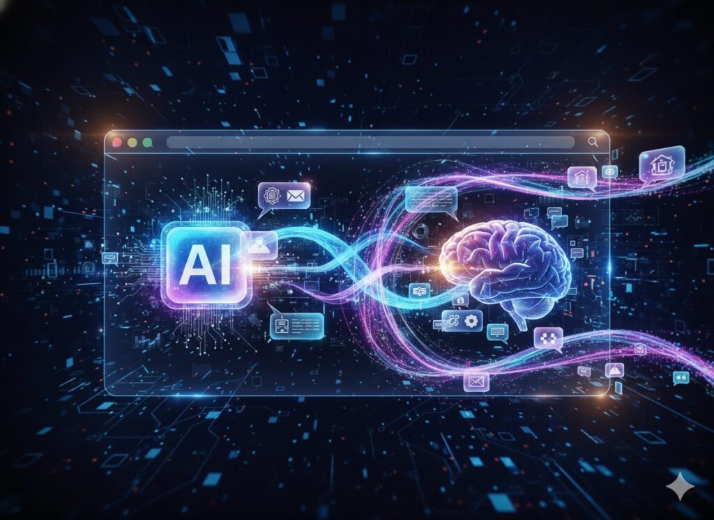 AIと人間が対話するように情報をやり取りするイメージ