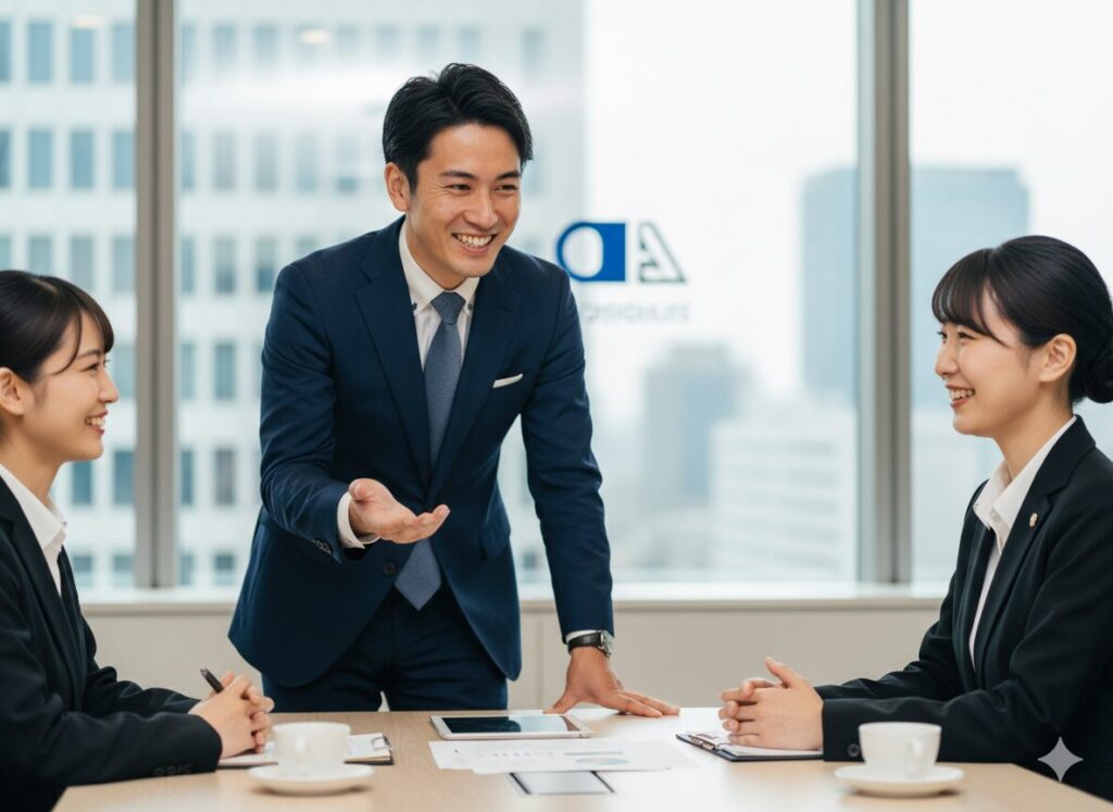 笑顔で話す営業マン