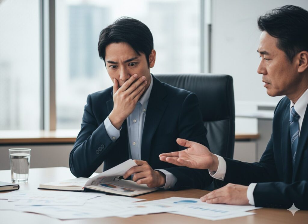 質問に答えられず困る営業職の男性