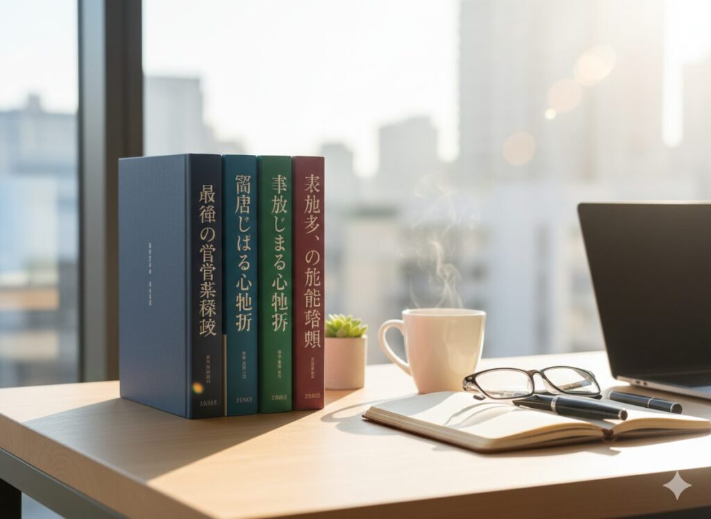 デスクに書籍が並んでいる