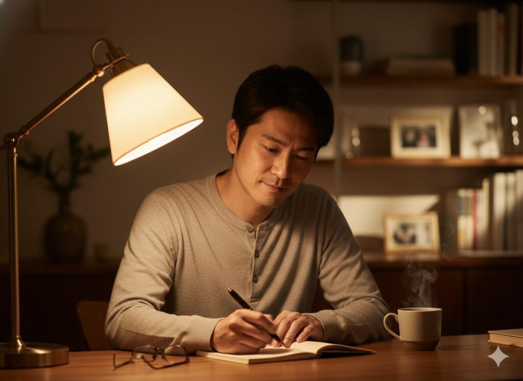 1日を振り返り翌日に備える営業マン