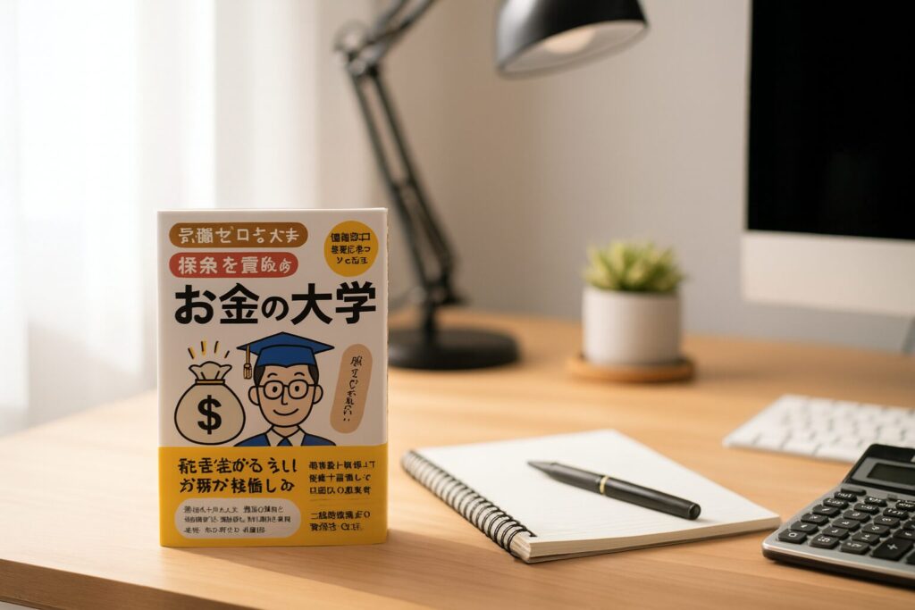 お金の大学の本が、机に置いてある