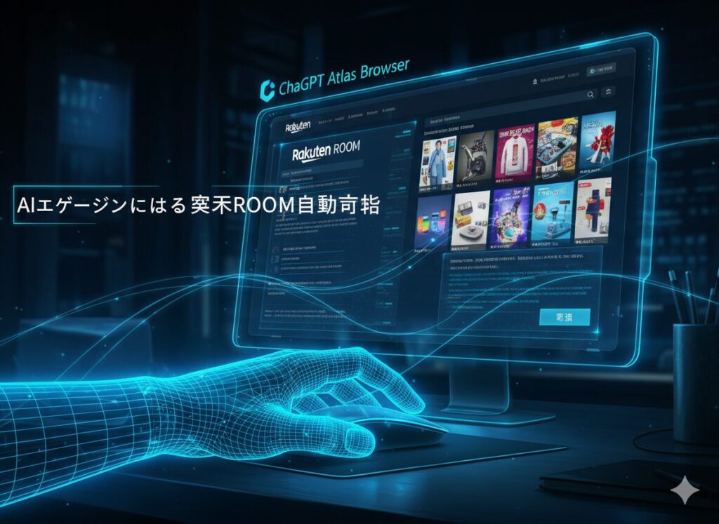 AIが楽天ROOMへの投稿を自動化している様子