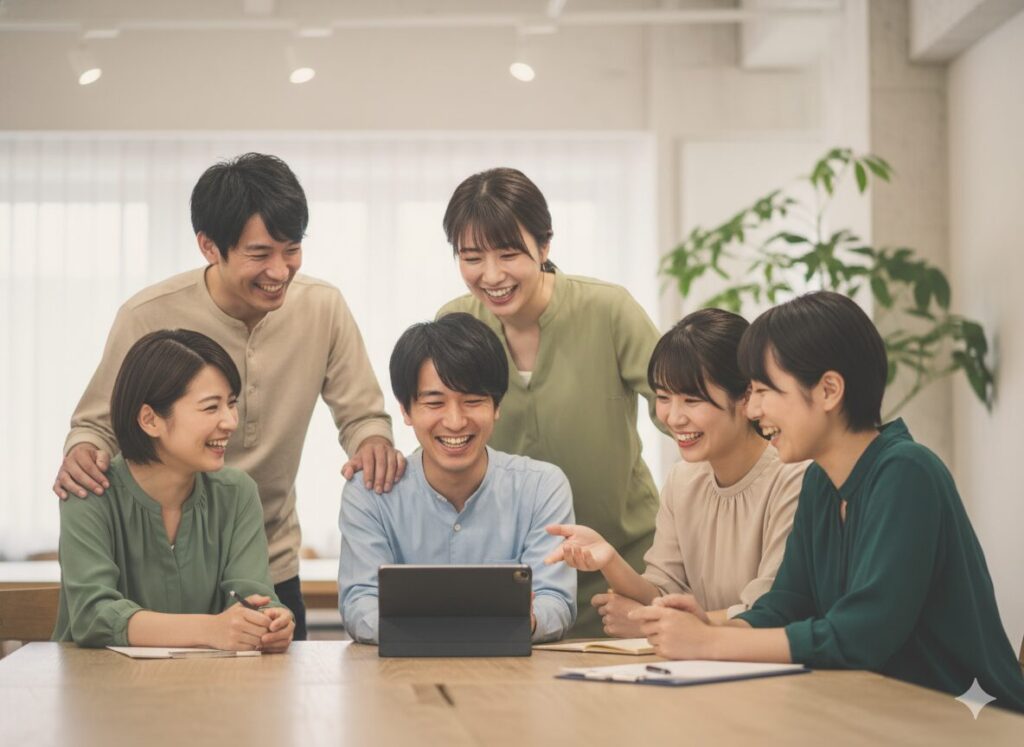仲間と助け合いながら幸福を感じる人々