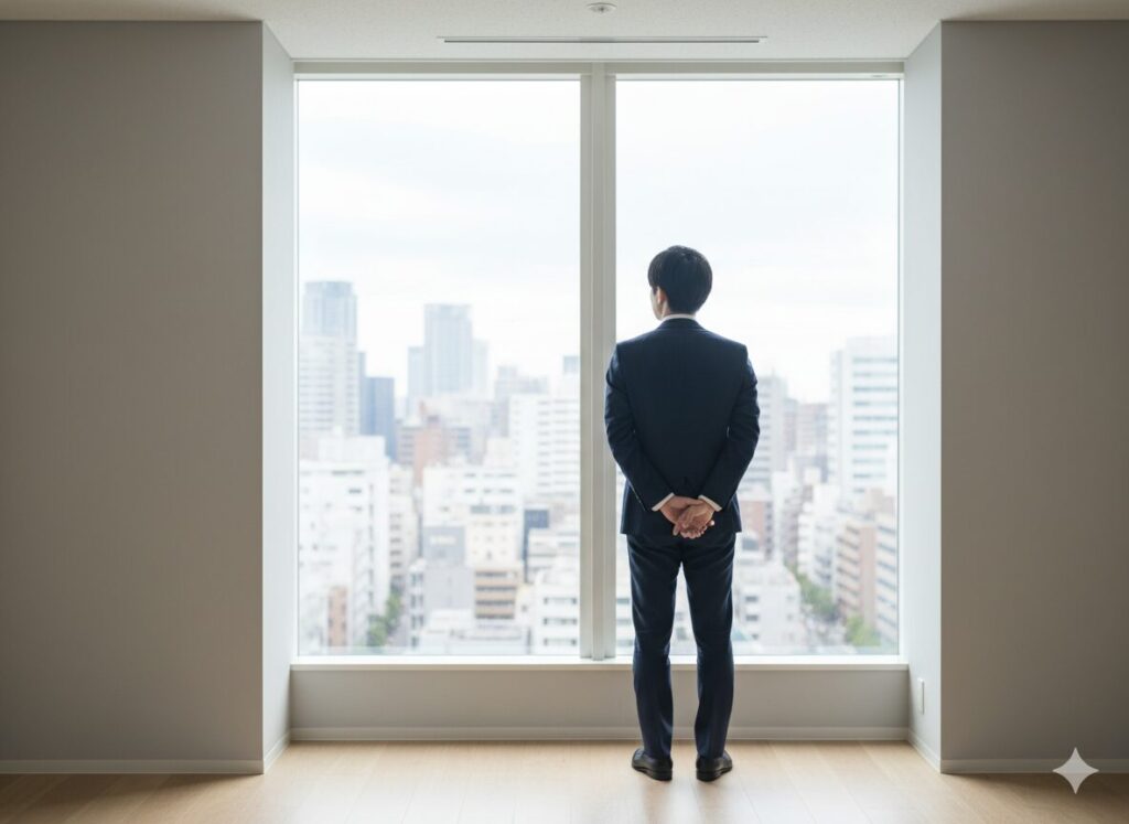 「静かな場所で考える営業マンの後ろ姿」