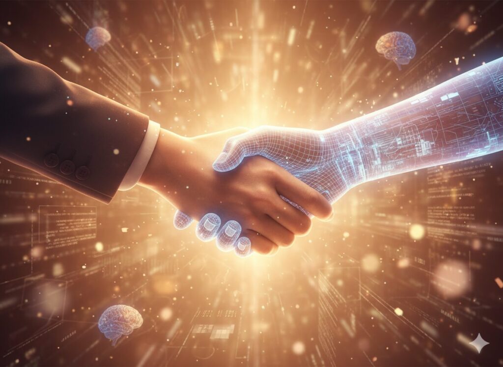 AIと人間が共に進化する未来のイメージ