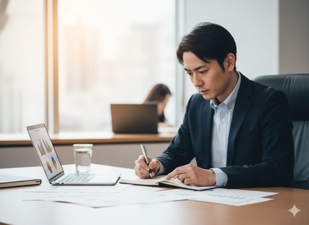 商談準備をしている営業職のデスク