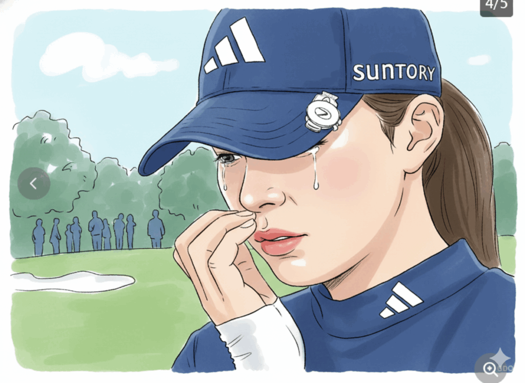 シード権を逃し涙を流す渋野日向子選手をイメージしたイラスト