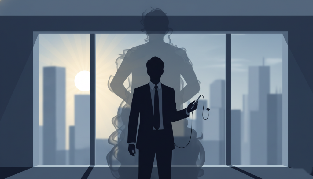 カフェや車内で耳から学習し、自信に満ちた表情のビジネスマン