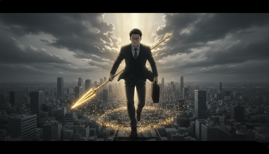 重い空気を切り裂いて進むビジネスマンのイメージ図