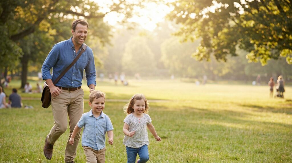家族と幸せな時間を過ごす、余裕のある営業部長の姿