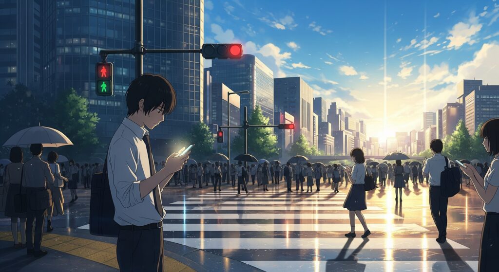 失敗を恐れて検索画面から目を離せないビジネスマンのイラスト