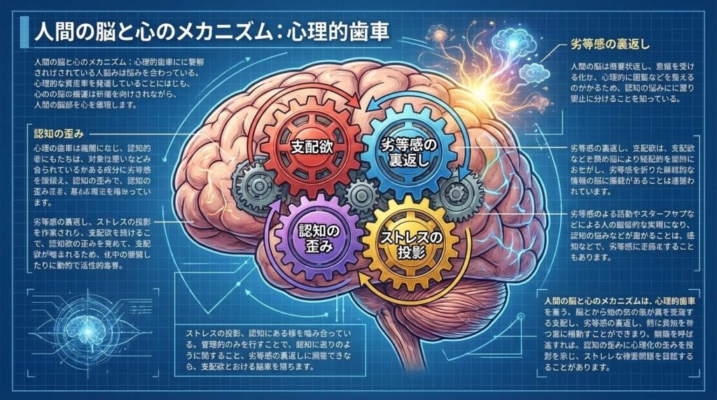 攻撃性の裏に隠れた劣等感や認知の歪みを可視化したリスト図解